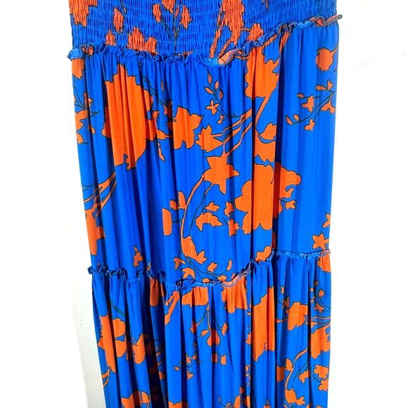 ABEL THE LABEL Smocked Maxi Dress Womans Medium Blue Orange Vacation Resort - Picture 4 of 13